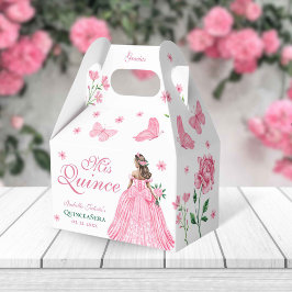 Roze Quinceañera Vlinder en Rozen Bloemen Bedankdoosjes
