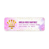 Roze Quinceañera Waterverf Gouden Glitter Adres Etiket (Voorkant)