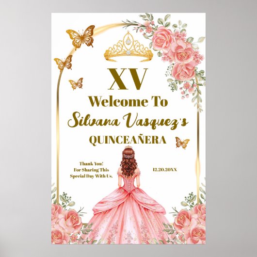 Roze Quinceanera Welkom Template Poster (Voorkant)