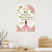 Roze Quinceanera Welkom Template Poster (Keuken)