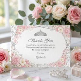 Roze Quinceañera Zilveren Vlinder  Bedankkaart