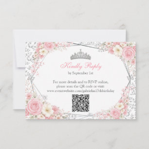 Roze Quinceañera Zilveren Vlinder RSVP Kaartje