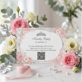 Roze Quinceañera Zilveren Vlinder  RSVP Kaartje
