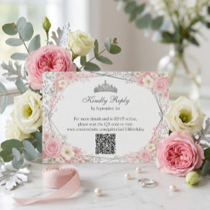 Roze Quinceañera Zilveren Vlinder RSVP Kaartje