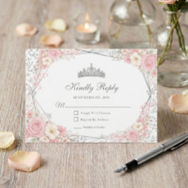 Roze Quinceañera Zilveren Vlinder  RSVP Kaartje