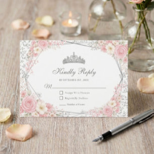 Roze Quinceañera Zilveren Vlinder RSVP Kaartje