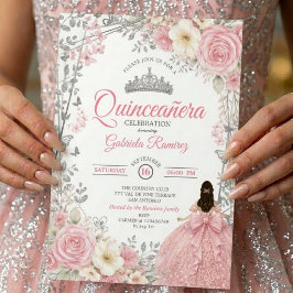 Roze Quinceañera Zilveren Vlinder Uitnodiging