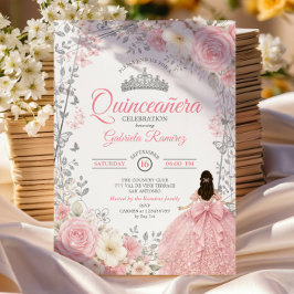 Roze Quinceañera Zilveren Vlinder Uitnodiging