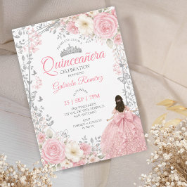 Roze Quinceañera Zilveren Vlinders Kaart