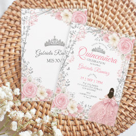 Roze Quinceañera Zilveren Vlinders Kaart