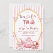 Roze Quirky Illustratie Thee voor Twee 2e Verjaard Kaart (Voorkant)