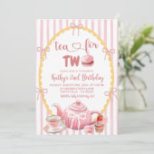 Roze Quirky Illustratie Thee voor Twee 2e Verjaard Kaart (Staand voorkant)