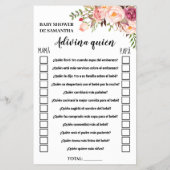 Roze Raad wie baby shower tweetalige spelkaart Flyer (Achterkant)