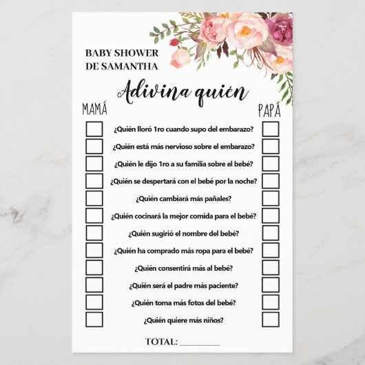 Roze Raad wie baby shower tweetalige spelkaart Flyer (Achterkant)