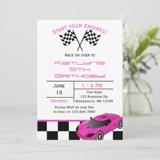 Roze raaigar | Aangepast aantal kinderen op zaterd Kaart (Staand voorkant)