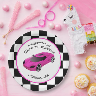 Roze raaigar Aangepaste geboortedag Papieren Bordje