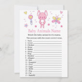 Roze Rabbit Baby Animals Name Game Kaart (Voorkant)