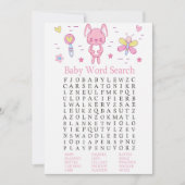 Roze Rabbit Baby shower Word Search Game Kaart (Voorkant)