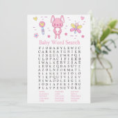 Roze Rabbit Baby shower Word Search Game Kaart (Staand voorkant)
