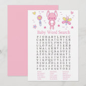 Roze Rabbit Baby shower Word Search Game Kaart (Voorkant / Achterkant)