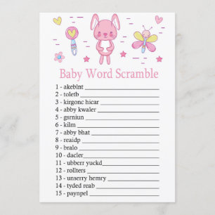 Roze Rabbit Baby Word Scramble Game Kaart