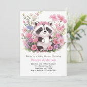 Roze Raccoon Forest Adventure Meisje Baby shower Kaart (Staand voorkant)