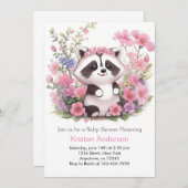 Roze Raccoon Forest Adventure Meisje Baby shower Kaart (Voorkant / Achterkant)