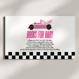 Roze Race Auto Baby shower Boeken voor Baby Informatiekaartje