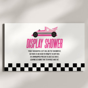 Roze Race Auto Baby shower Display Douche Informatiekaartje