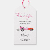 Roze Race Auto Baby shower Gift Labels Cadeaulabel (Voorkant)