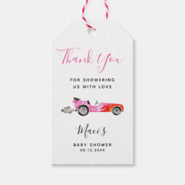 Roze Race Auto Baby shower Gift Labels Cadeaulabel