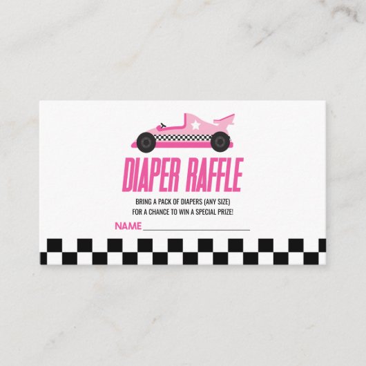 Roze Race Auto Baby shower Luier Raffle Informatiekaartje (Voorkant)