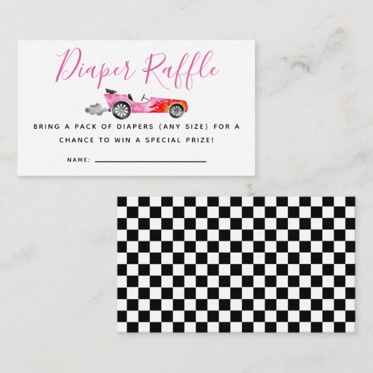 Roze Race Auto Baby shower Luier Raffle Ticket Informatiekaartje (Voorkant / Achterkant)