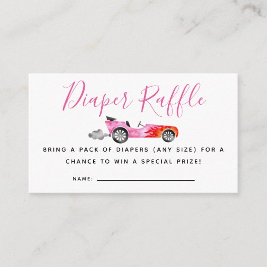 Roze Race Auto Baby shower Luier Raffle Ticket Informatiekaartje (Voorkant)