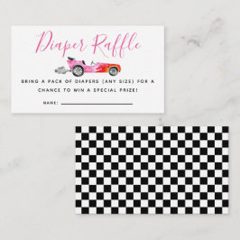 Roze Race Auto Baby shower Luier Raffle Ticket Informatiekaartje