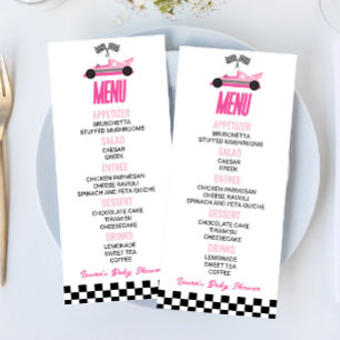 Roze Race Auto Baby shower Voedsel Menu