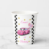 Roze Race Auto Gouden Sterren Verjaardagsfeest Papieren Bekers (Achterkant)