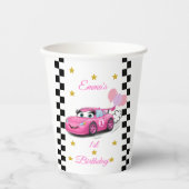 Roze Race Auto Gouden Sterren Verjaardagsfeest Papieren Bekers (Voorkant)