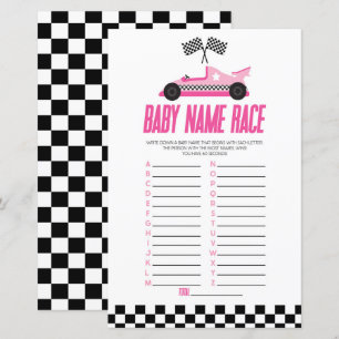 Roze Race Auto Naam Race Baby shower Spel