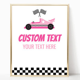 Roze Race Auto Racecar Aangepaste Tekst Party Sign Poster