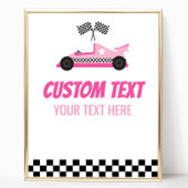 Roze Race Auto Racecar Aangepaste Tekst Party Sign Poster