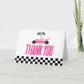 Roze Race Auto Racecar Baby shower Bedankkaart (Voorkant)