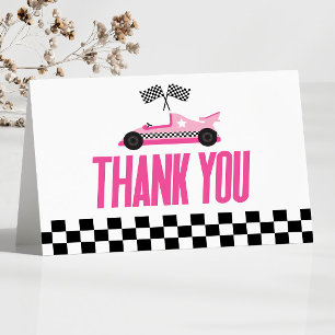 Roze Race Auto Racecar Baby shower Bedankkaart