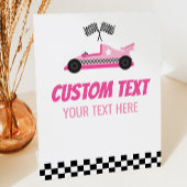Roze Race Auto Racecar Custom Text Party Reclamebord Met Voetstuk