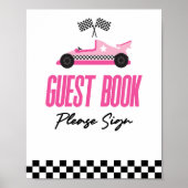 Roze Race Auto Racecar Gastenboek Feestbord Poster (Voorkant)