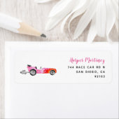 Roze Race Auto Return-adres Etiket (Insitu)