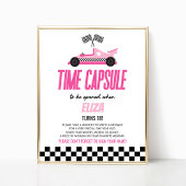 Roze Race Auto Verjaardag Party Time Capsule Sign Poster