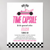 Roze Race Auto Verjaardag Party Time Capsule Sign Poster (Voorkant)