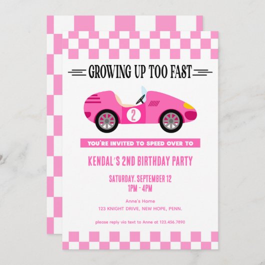 Roze Race Auto Verjaardag, Racing Car  Kaart (Voorkant / Achterkant)