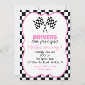 Roze Race Auto Verjaardag Uitnodiging (Voorkant)